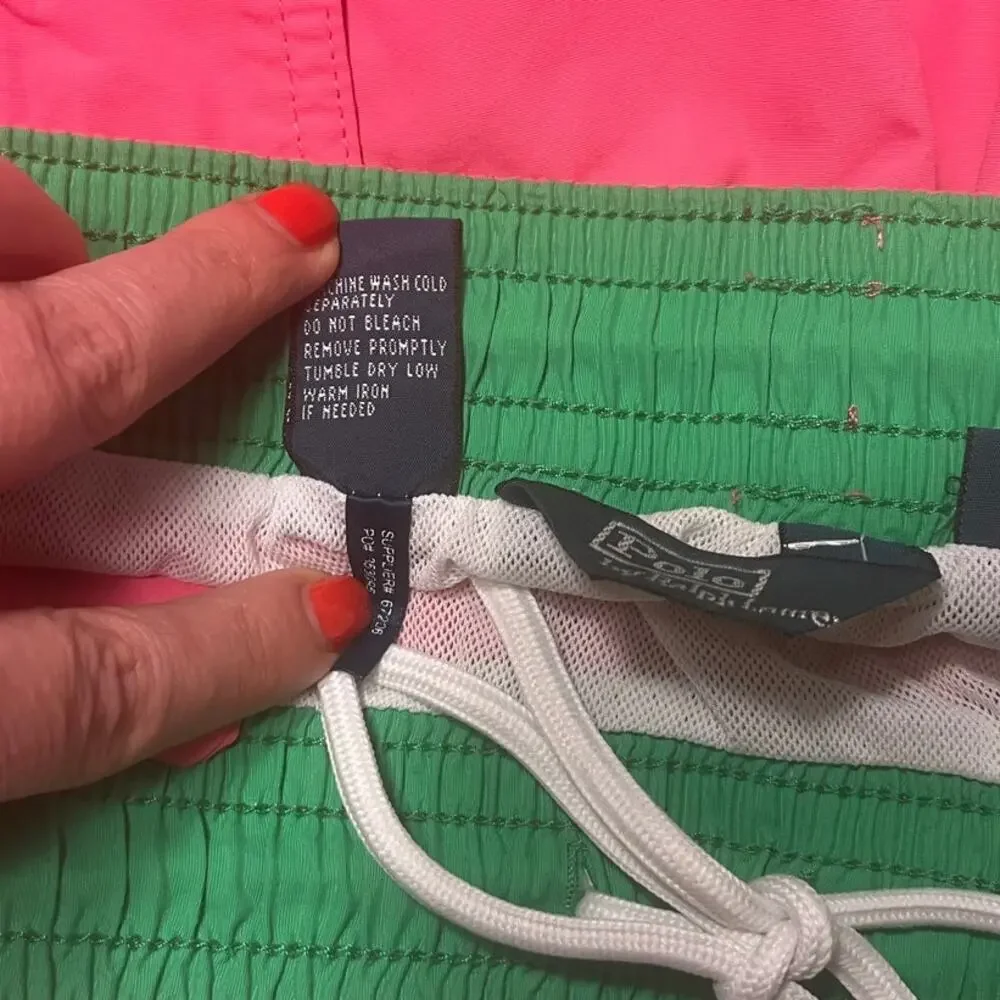 Polo by Ralph Lauren 90's Vintage Classic Nylon Relaxed Swim Trunks Hot Pink XL